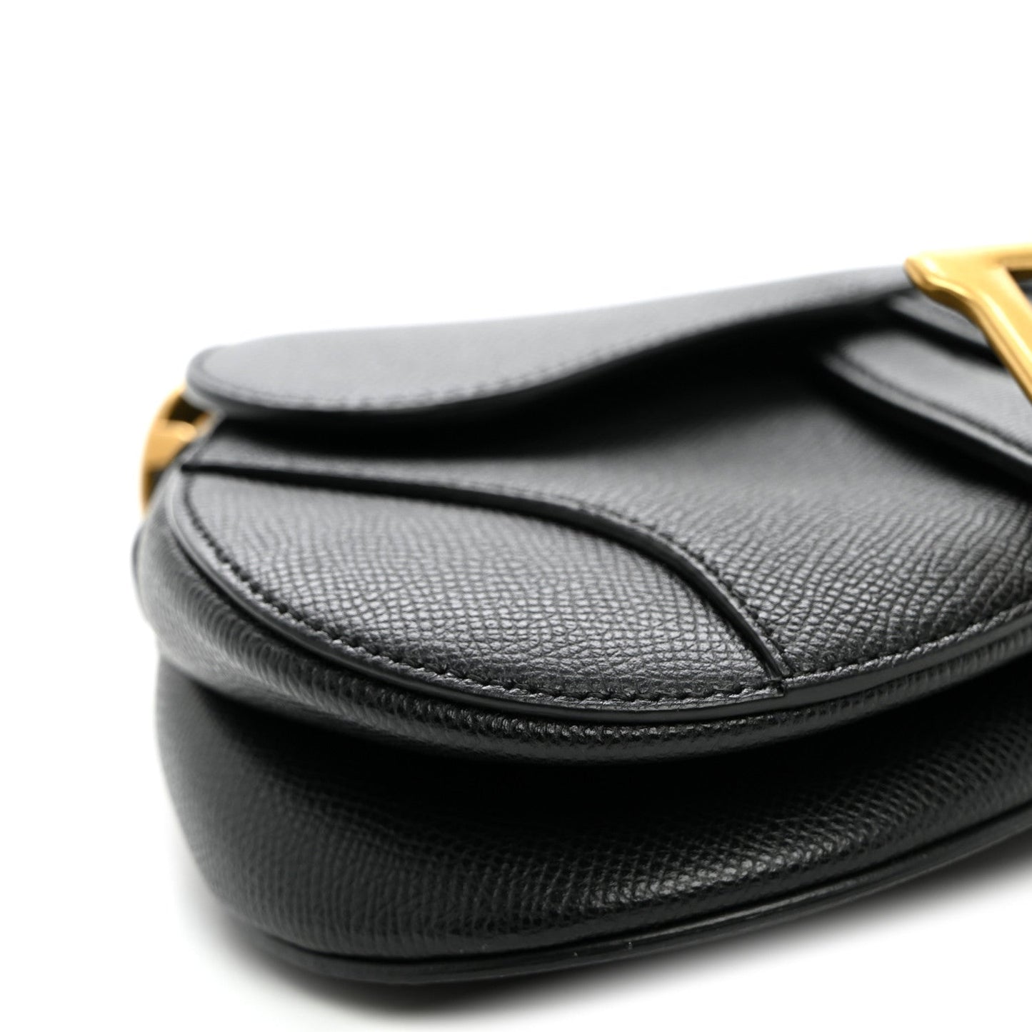 Grained Calfskin Mini Saddle Bag Black
