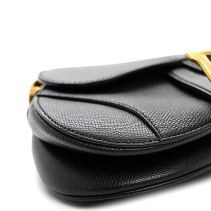 Grained Calfskin Mini Saddle Bag Black