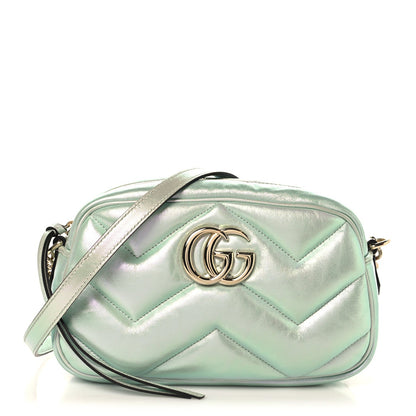 Iridescent Nappa Chevron Matelasse Small GG Marmont Chain Shoulder Bag Iridescent Salvy Green