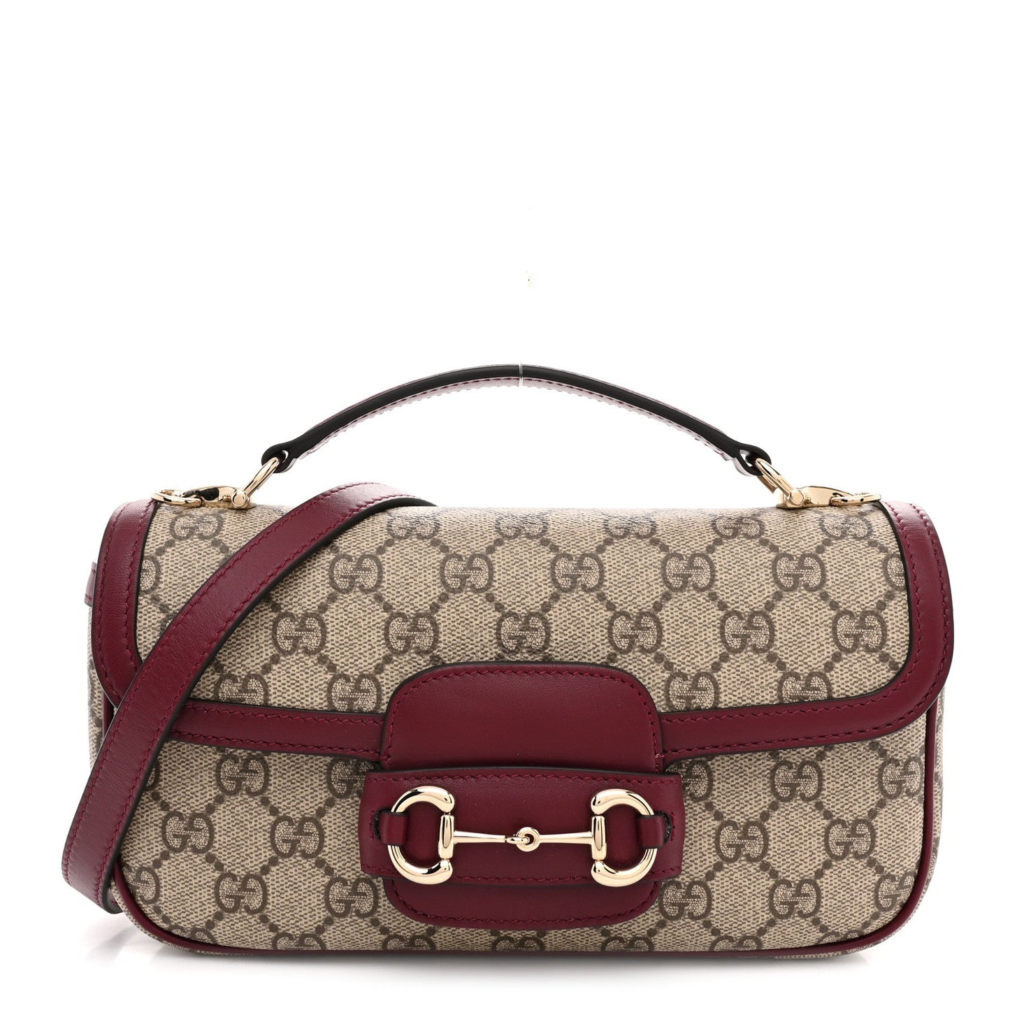 GG Supreme Monogram Horsebit 1955 Small Soft Top Handle Shoulder Bag Beige Dark Red