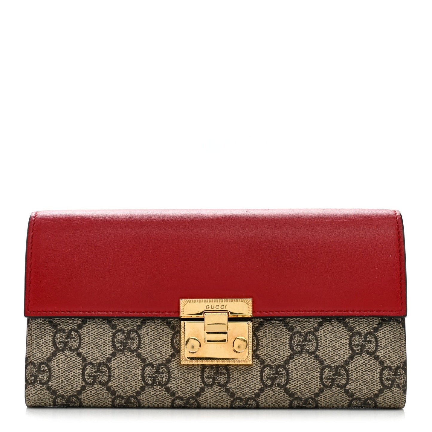GG Supreme Monogram Moon Calfskin Padlock Continental Chain Wallet Beige Ebony Hibiscus Red New Rosette