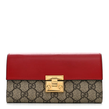 GG Supreme Monogram Moon Calfskin Padlock Continental Chain Wallet Beige Ebony Hibiscus Red New Rosette