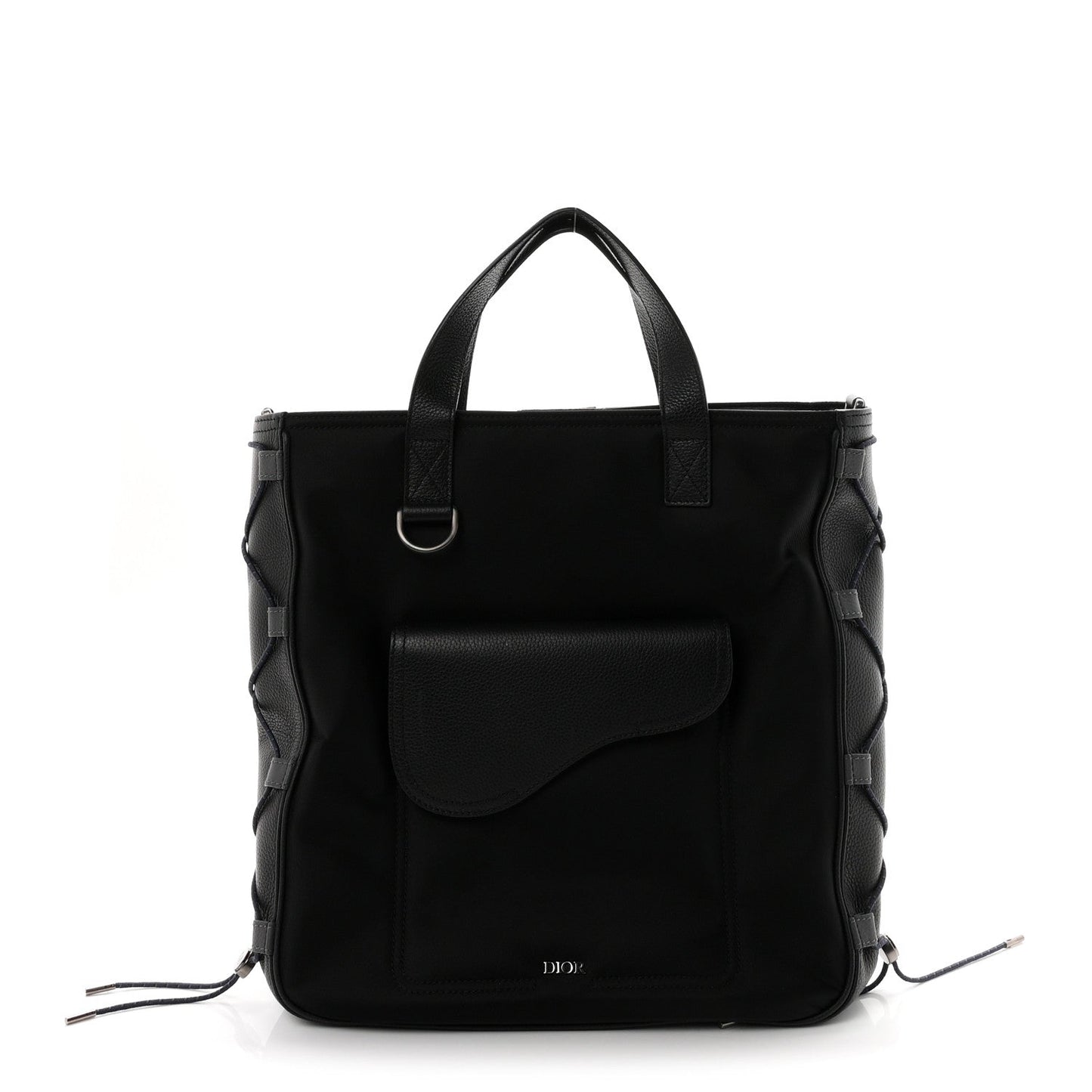 X SACAI Nylon Grained Calfskin Saddle Tote Black