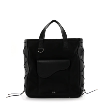 X SACAI Nylon Grained Calfskin Saddle Tote Black