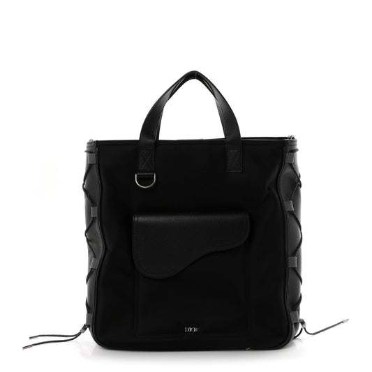 X SACAI Nylon Grained Calfskin Saddle Tote Black
