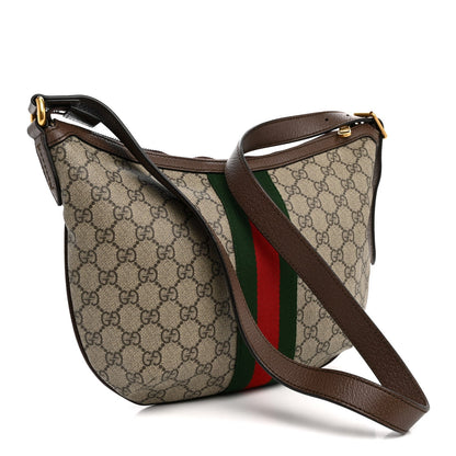 GG Supreme Monogram Web Small Ophidia Half Moon Hobo Brown