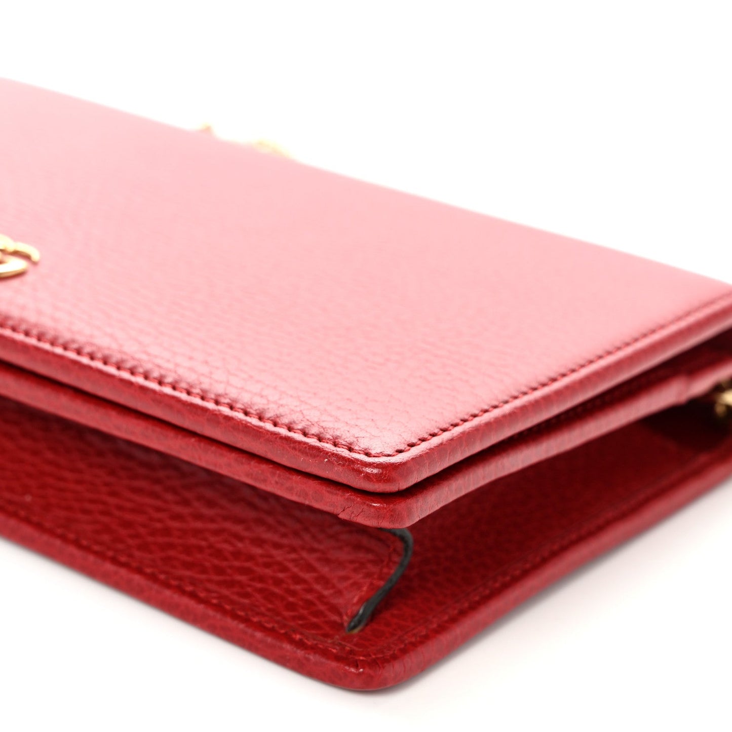 Dollar Calfskin Mini GG Marmont Chain Wallet Hibiscus Red