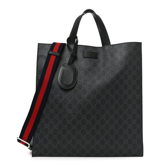Soft GG Supreme Monogram Appia Calfskin Web Vertical Tote Black