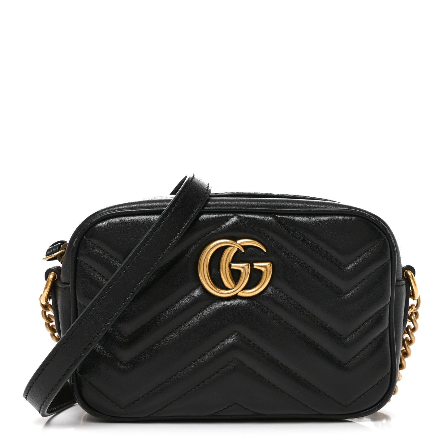 Calfskin Matelasse Small GG Marmont Chain Shoulder Bag Black