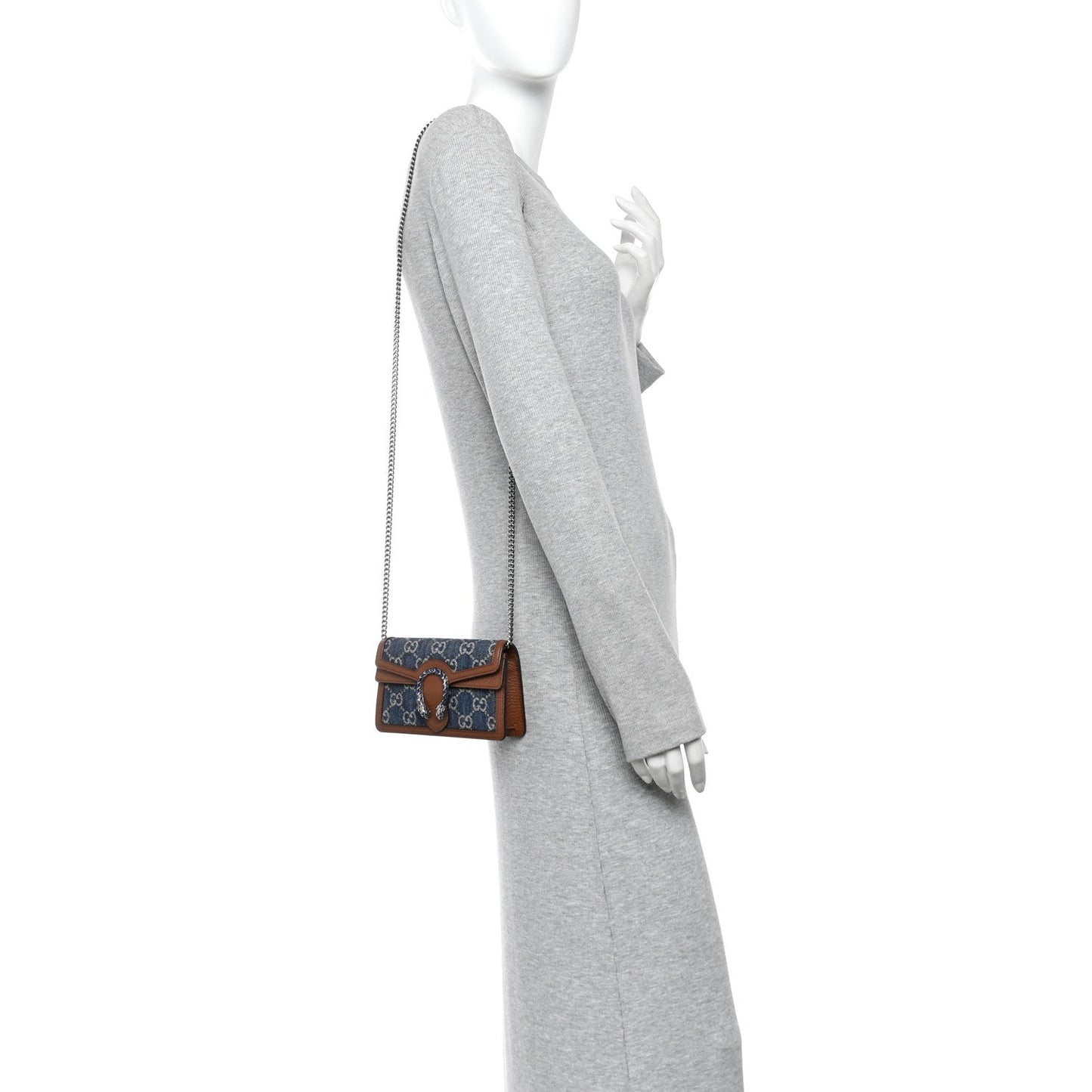 New Denim GG Monogram Dollar Calfskin Enamel Super Mini Dionysus Shoulder Bag Blue Tea Cuir Epilog Electric Blue