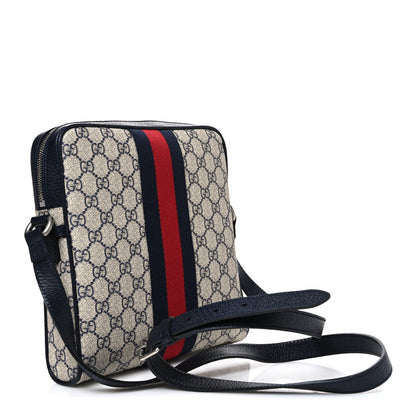 GG Supreme Monogram Textured Dollar Calfskin Web Small Ophidia Messenger Bag Beige Blue
