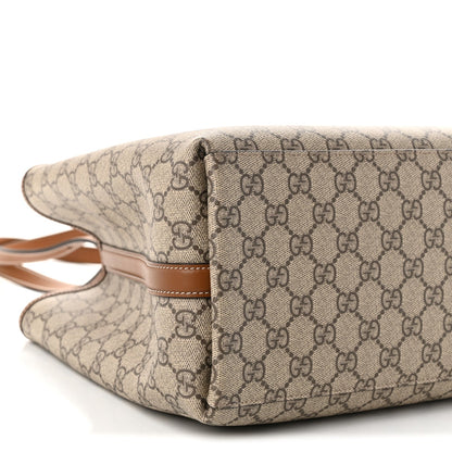 GG Supreme Monogram Emblem Large Tote Bag Beige Dark Brown