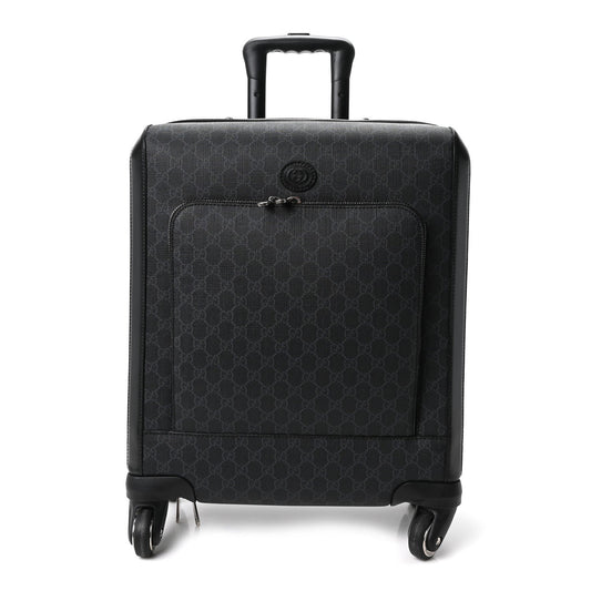 GG Supreme Monogram Azalea Calfskin Retro Interlocking G Small Savoy Cabin Trolley Black
