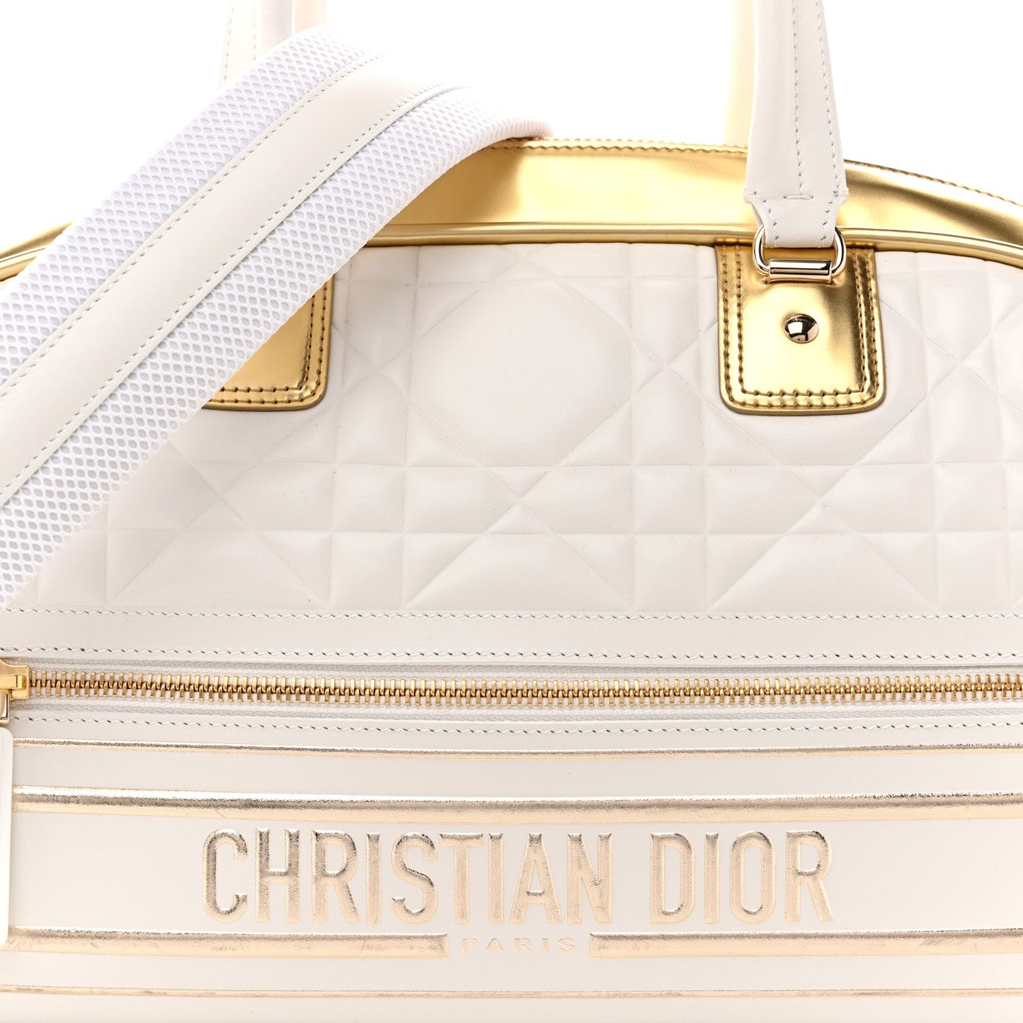 Calfskin Padded Macrocannage Medium Dior Vibe Zip Bowling Bag White Gold
