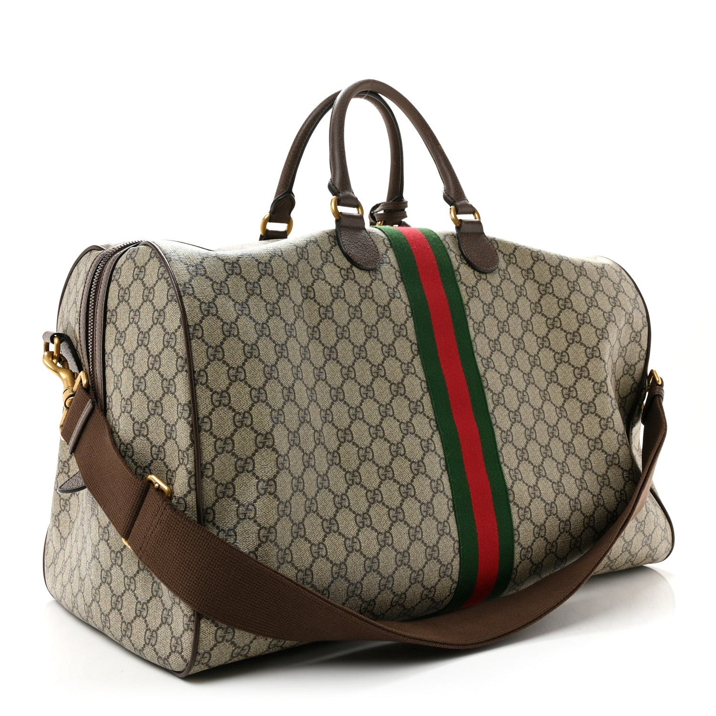 GG Supreme Monogram Textured Dollar Calfskin Web Large Savoy Duffle Bag  Beige Ebony New Acero