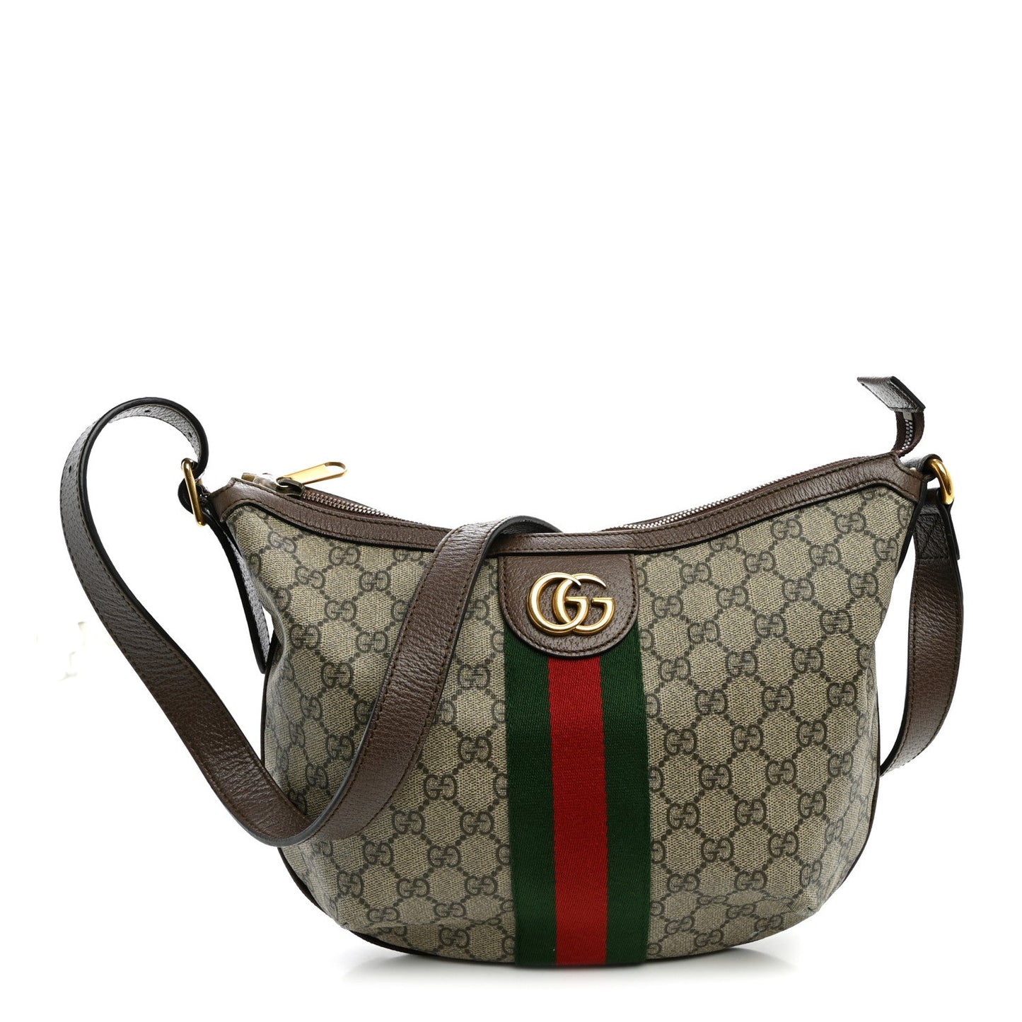 GG Supreme Monogram Web Small Ophidia Half Moon Hobo Brown