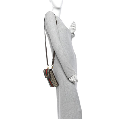 GG Supreme Monogram Web Ophidia Phone Crossbody Bag Beige New Acero