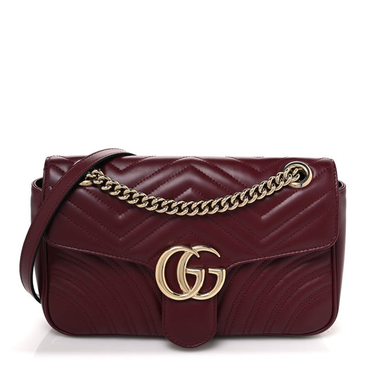 Calfskin Matelasse Medium GG Marmont Shoulder Bag Rosso Ancora Red