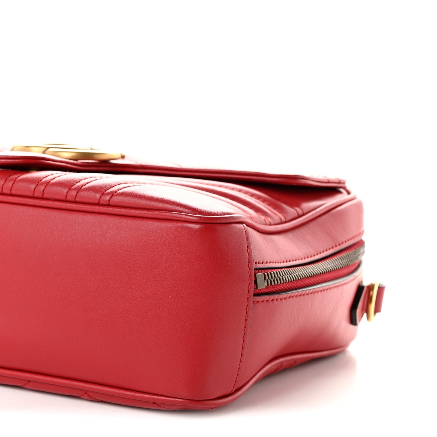 Calfskin Matelasse Sylvie Web Small GG Marmont Top Handle Shoulder Bag Hibiscus Red