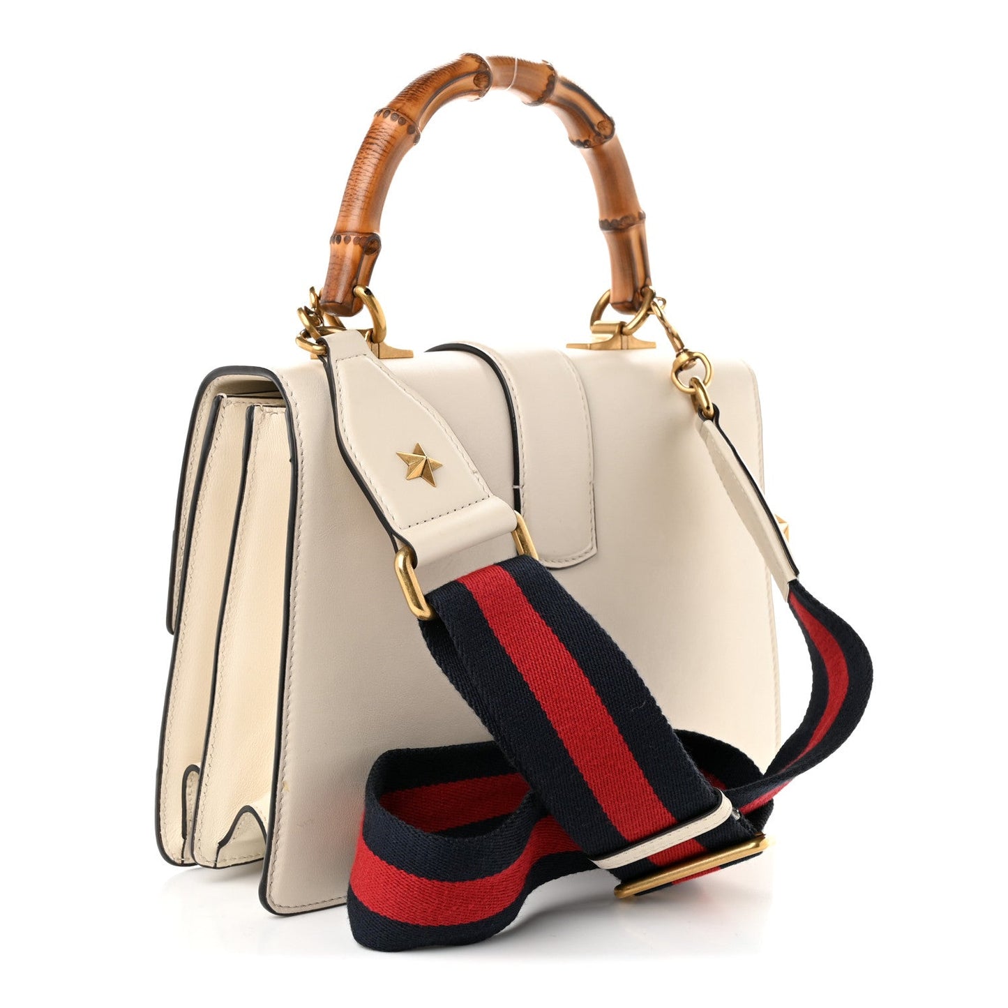 Calfskin Bamboo Web Medium Dionysus Top Handle Bag White Blue Hibiscus Red