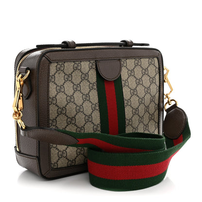 GG Supreme Monogram Web Small Ophidia Top Handle Shoulder Bag Brown