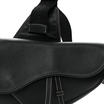 Grained Calfskin Mens Saddle Bag Black