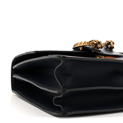 Moon Calfskin Web Medium Dionysus Bamboo Top Handle Bag Black Bright Evergreen Hibiscus Red