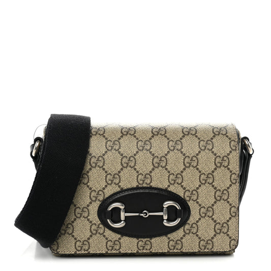 GG Supreme Monogram Mini Horsebit 1955 Shoulder Bag Beige Ebony Black