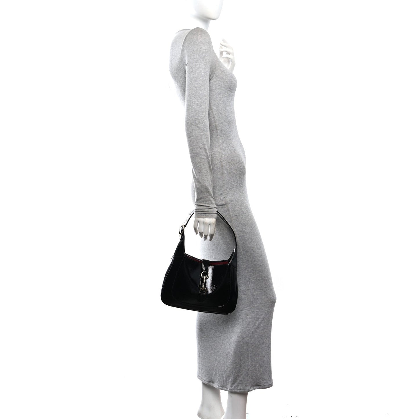 Patent Calfskin Small Jackie Shoulder Bag Black