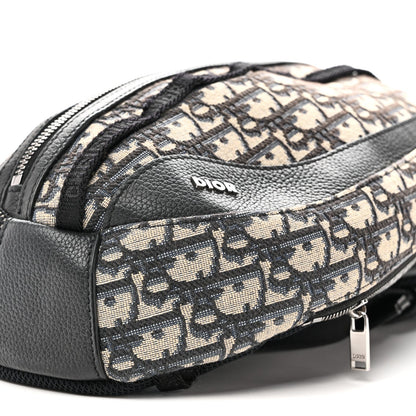 Grained Calfskin Oblique Scarab Sling Bag Blue Black
