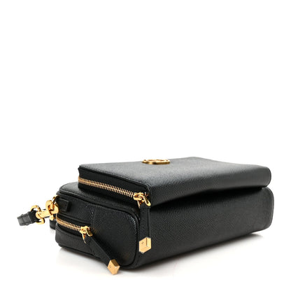 Grained Calfskin Caro Double Pouch Black