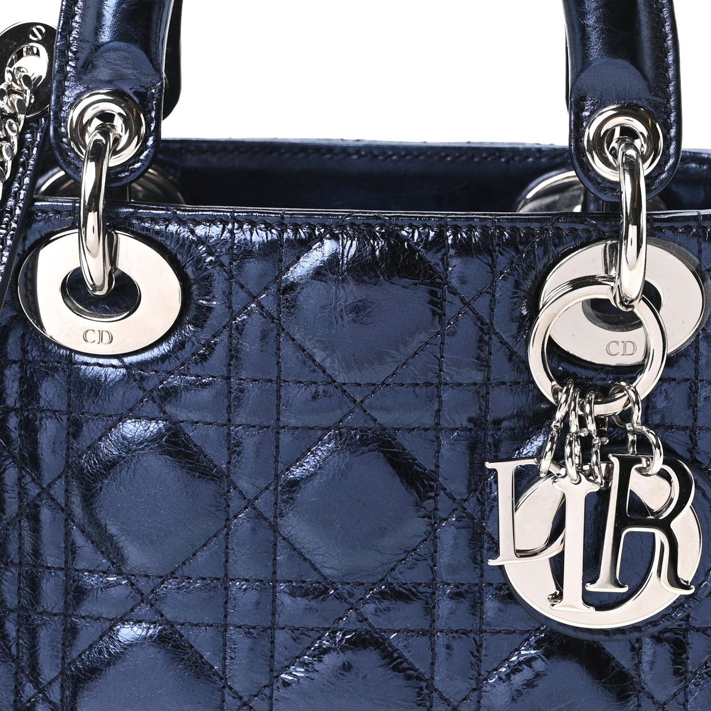 Metallic Crinkled Lambskin Cannage Mini Lady Dior Blue