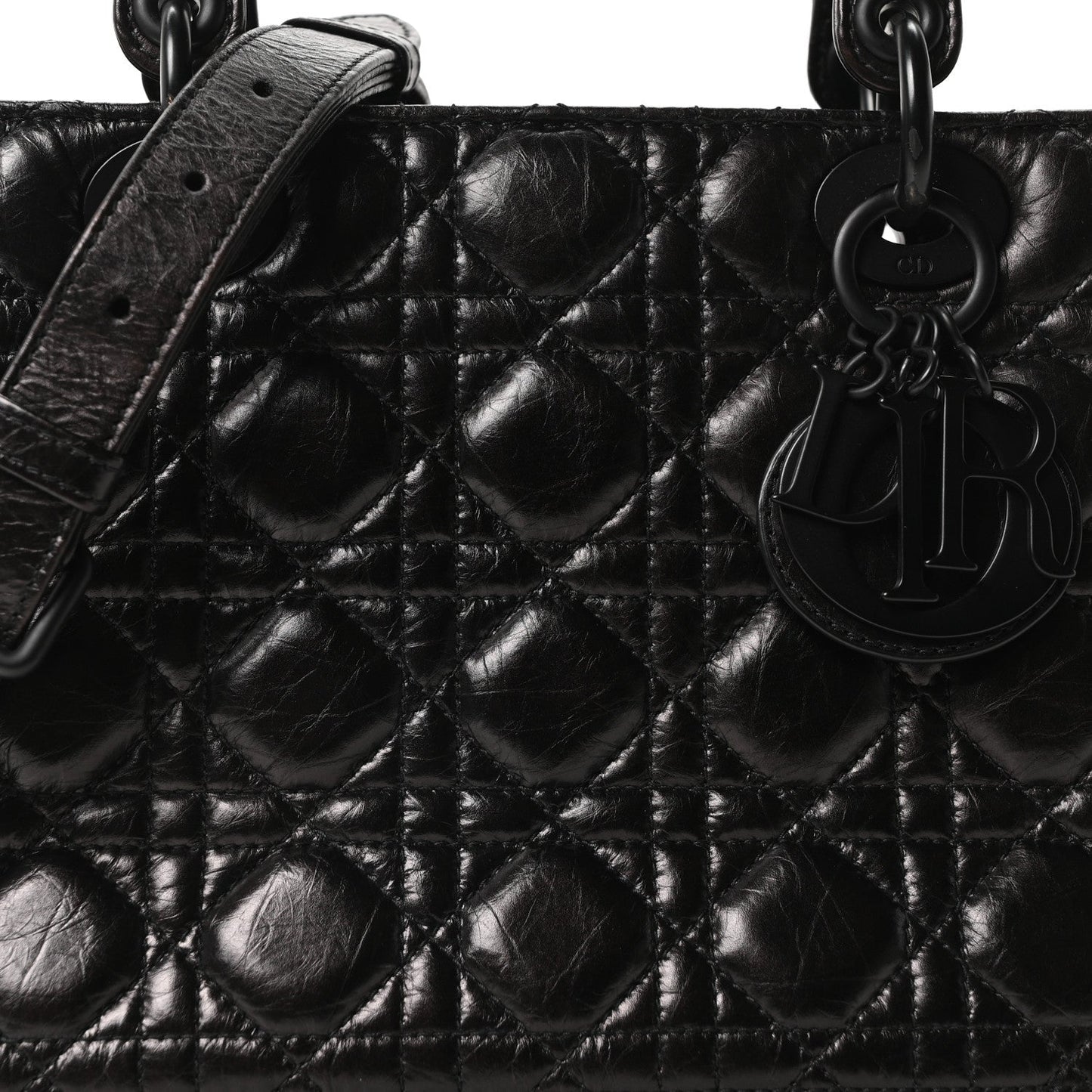 Crinkled Calfskin Cannage Medium Lady Dior Black