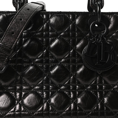 Crinkled Calfskin Cannage Medium Lady Dior Black