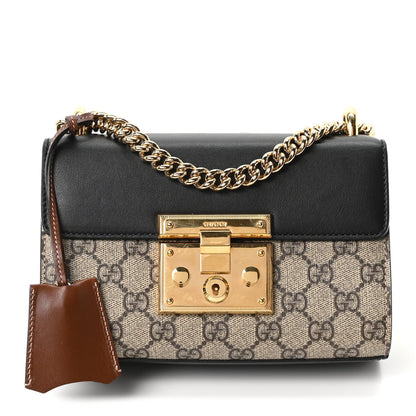 GG Supreme Monogram Calfskin Small Padlock Shoulder Bag Beige Black Cuir