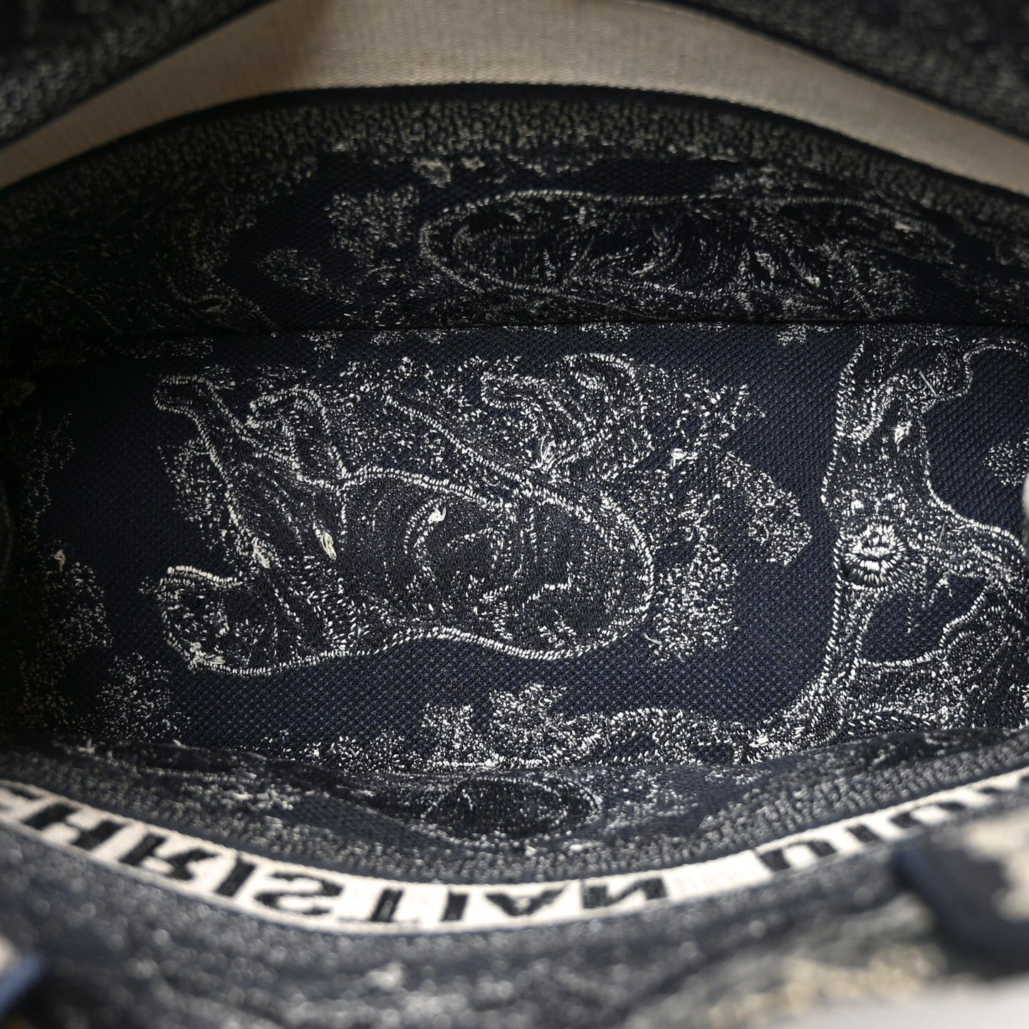 Canvas Embroidered Medium Toile De Jouy Reverse Book Tote Blue