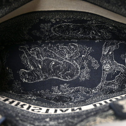 Canvas Embroidered Medium Toile De Jouy Reverse Book Tote Blue