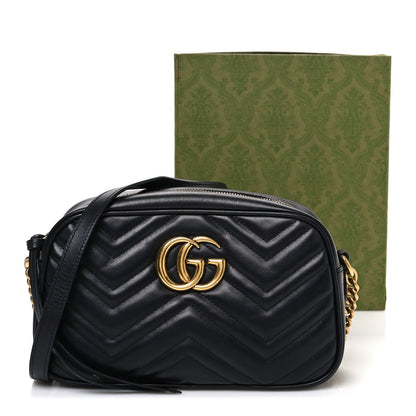Calfskin Matelasse Small GG Marmont Chain Shoulder Bag Black