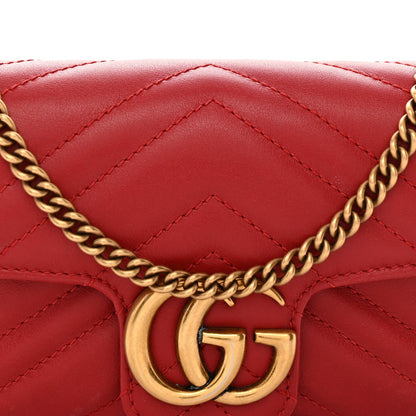 Calfskin Matelasse Super Mini GG Marmont Shoulder Bag Hibiscus Red