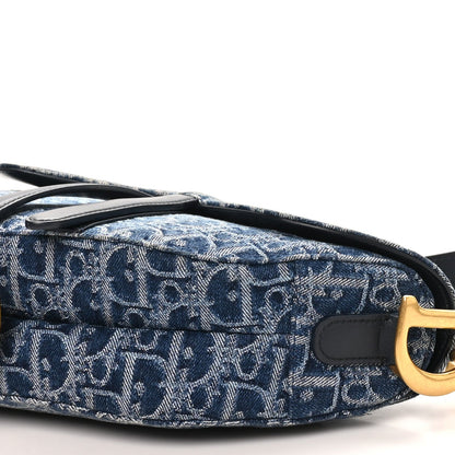 Denim Oblique Jacquard Saddle Bag With Strap Blue
