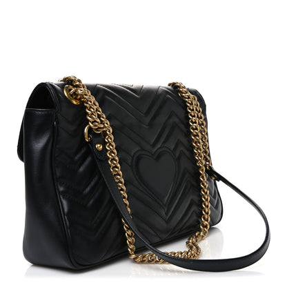 Calfskin Matelasse Medium GG Marmont Shoulder Bag Black