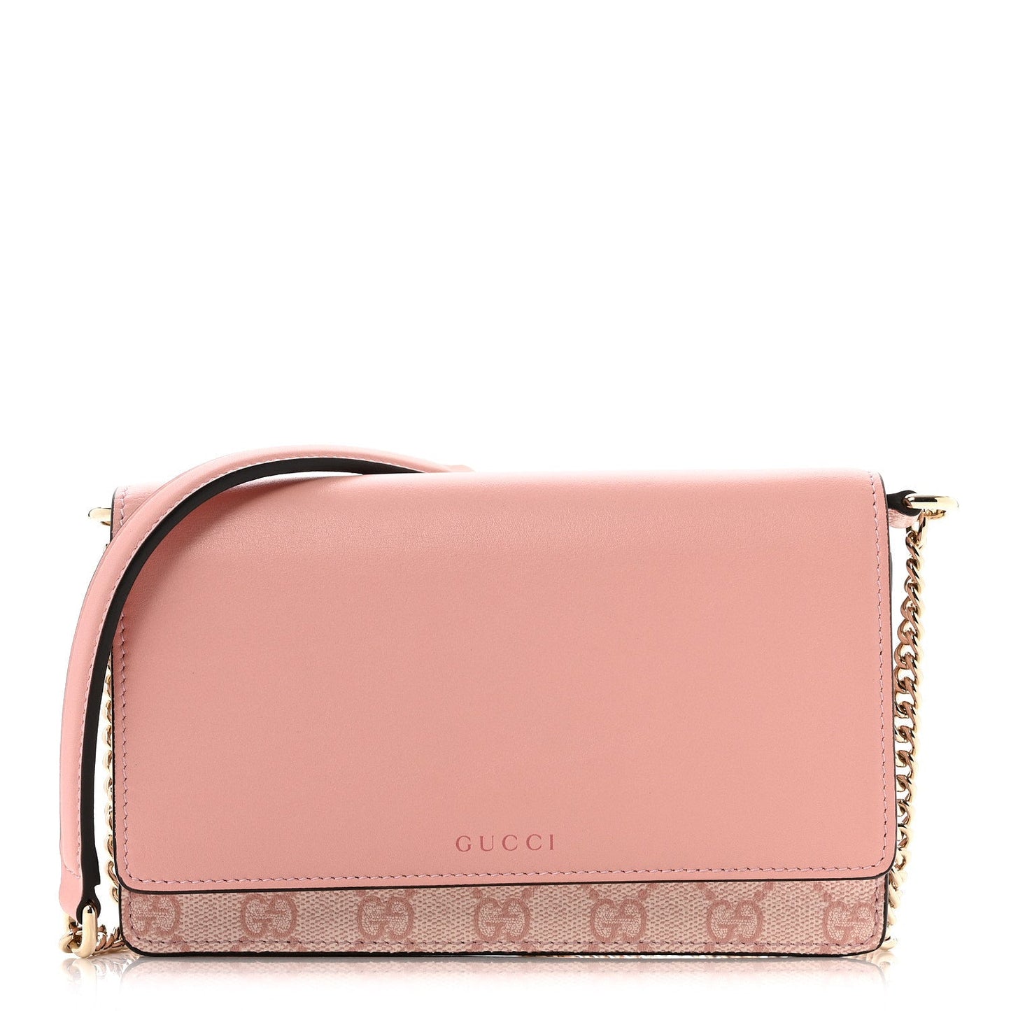 GG Supreme Monogram Textured Calfskin Emblem Wallet On Chain Pink
