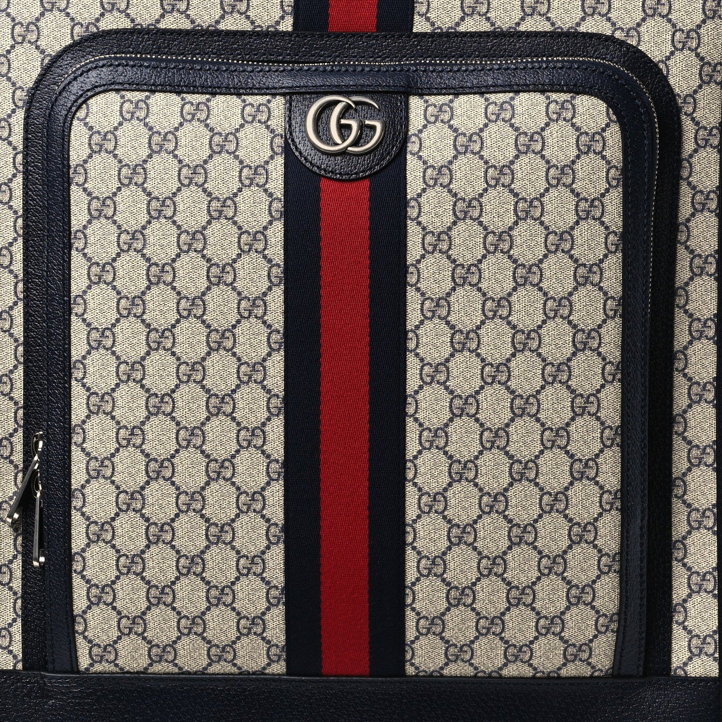 GG Supreme Monogram Textured Dollar Calfskin Web Savoy Cabin Plus Trolley Beige Blue