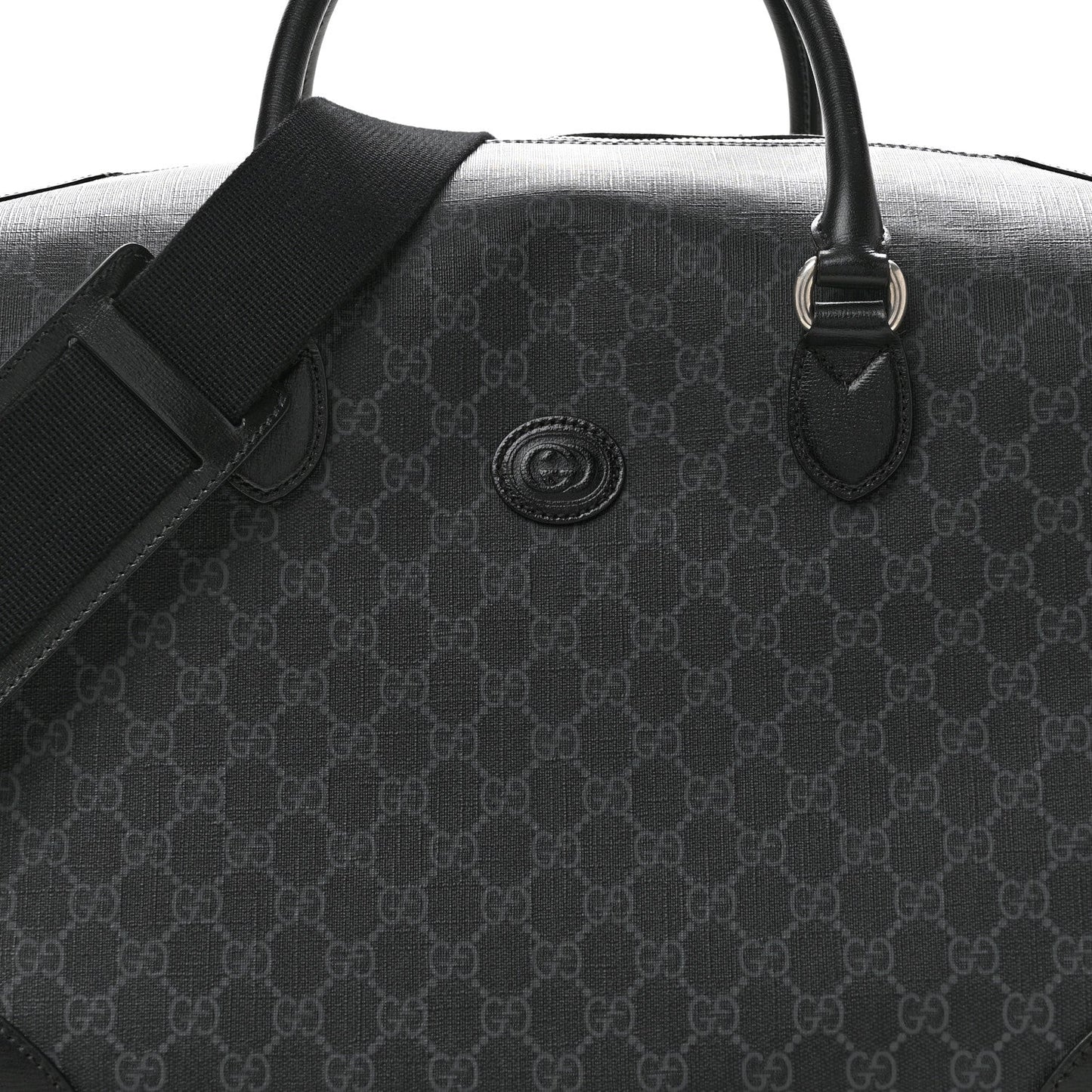 GG Supreme Monogram Azalea Calfskin Retro Interlocking G Large Duffle Bag Black Grey