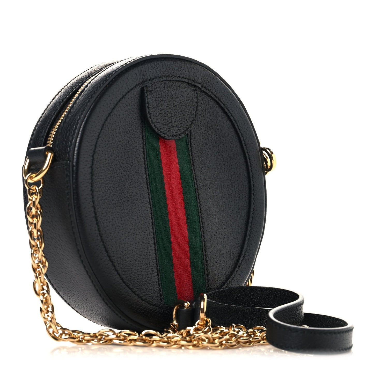 Grained Calfskin Web Mini Ophidia Round Shoulder Bag Black