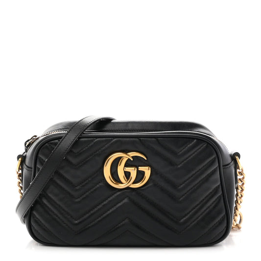 Calfskin Matelasse Small GG Marmont Chain Shoulder Bag Black