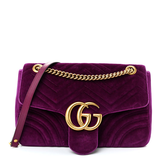 Velvet Matelasse Medium GG Marmont Shoulder Bag Fuchsia Violet Cyclamen