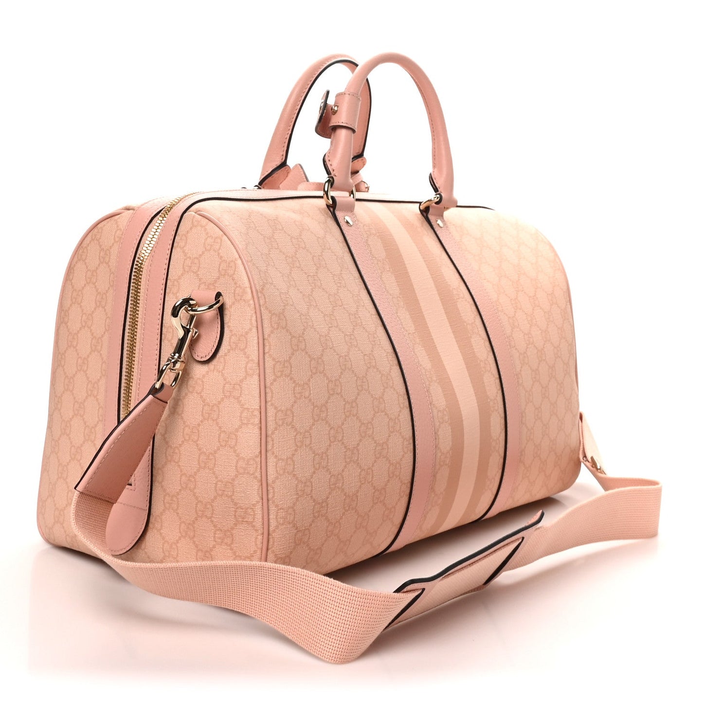 GG Supreme Monogram Textured Dollar Calfskin Web Medium Savoy Duffle Bag Rose Pink