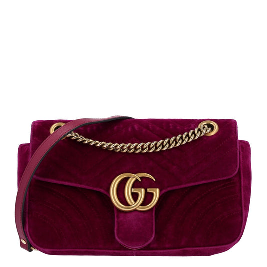 Velvet Matelasse Medium GG Marmont Shoulder Bag Fuchsia Violet Cyclamen