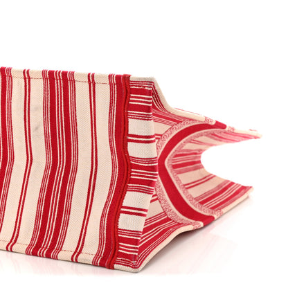 Canvas Embroidered Mykonos Large Striped Book Tote Red